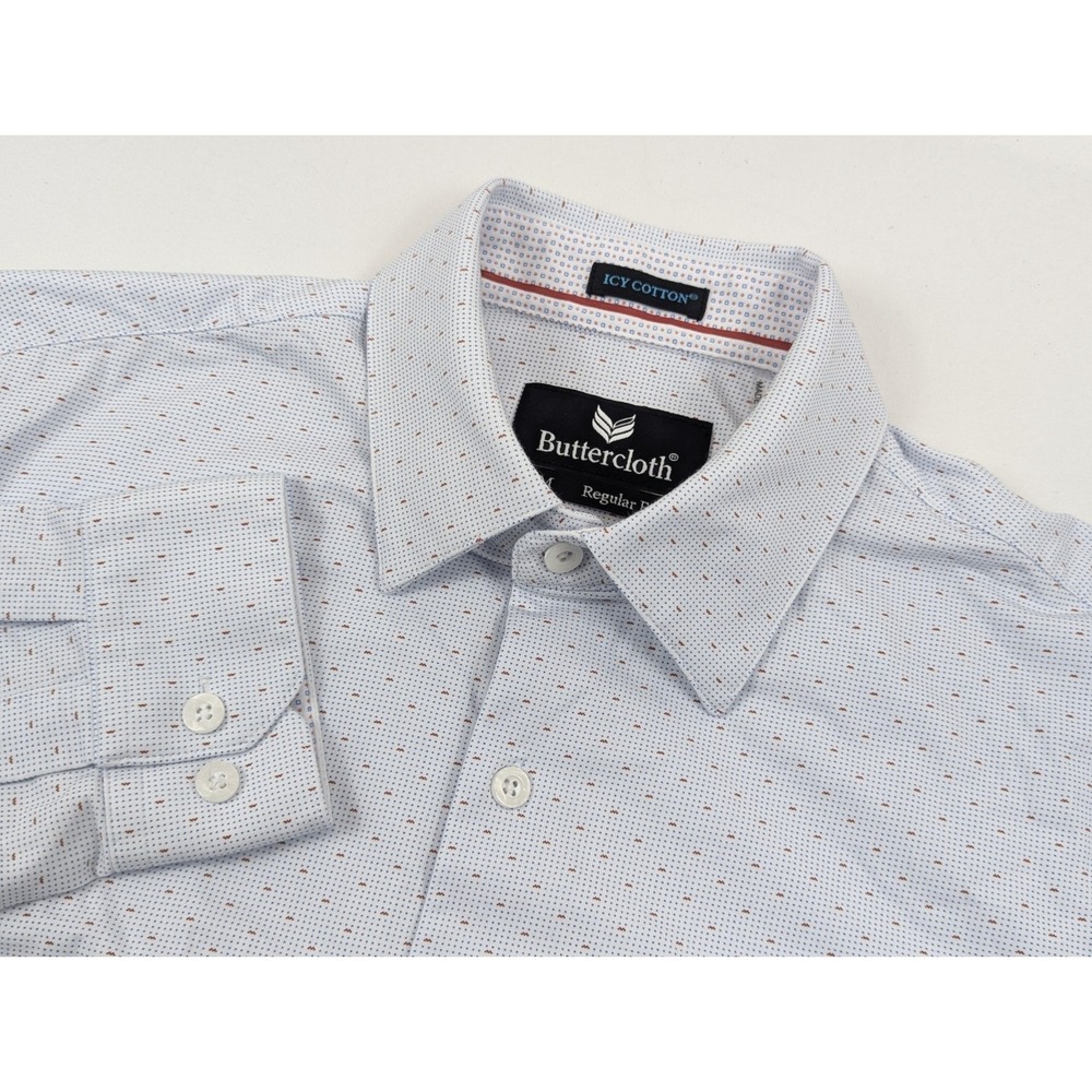 Buttercloth Icy Cotton Mens Medium Regular Blue Micro‎ Print Button Down Shirt